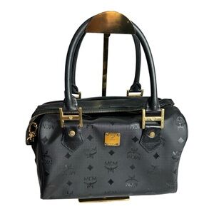 MCM Black Visetos Nylon & Leather Boston Style Crossbody Satchel Bag ~EUC